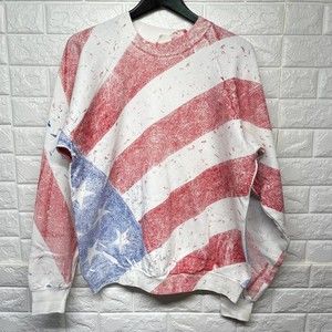 Vintage US Flag AOP Sweatshirt Classic Cotton Armor Tag Made In USA Men Sz L EUC